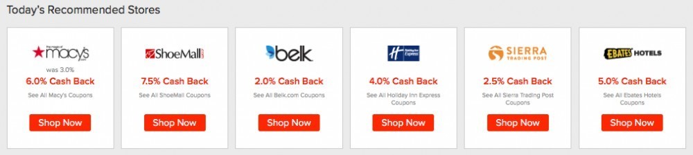 Ebates -today's recommended stores